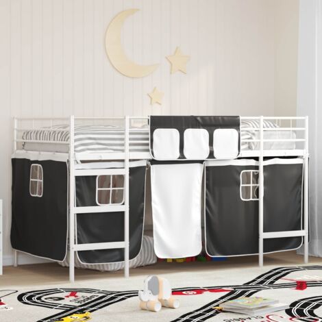 Cadre de Lit Mezzanine pour Enfants avec Rideaux Blanc et Noir vidaXL (1/5)