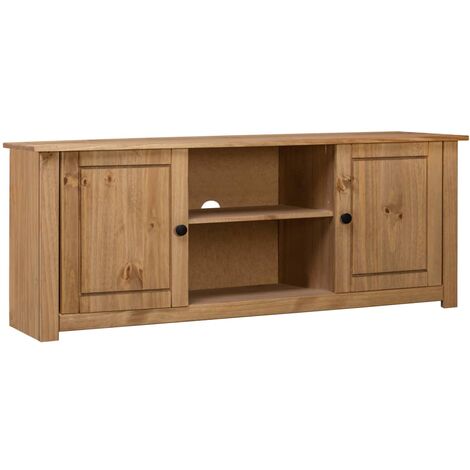 Vidaxl – Meuble TV en bois de pin massif 120x40x50 cm – 2 portes et 2 compartiments – Design rustique et rétro – Pour salon moderne (1/10)