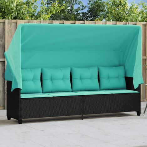 Chaise longue avec auvent et coussins noir résine tressée vidaXL (1/5)