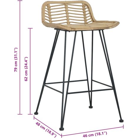 Chaises de bar lot de 2 rotin Naturel vidaXL