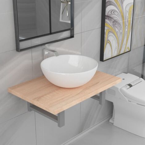Meuble de salle de bain en deux pièces Céramique Chêne vidaXL