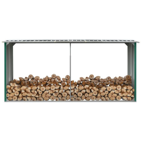 Vidaxl – Abri à bûches acier galvanisé 330x92x153 cm – Stable avec caillebotis surélevés – Évacuation automatique de l'eau – Vert
