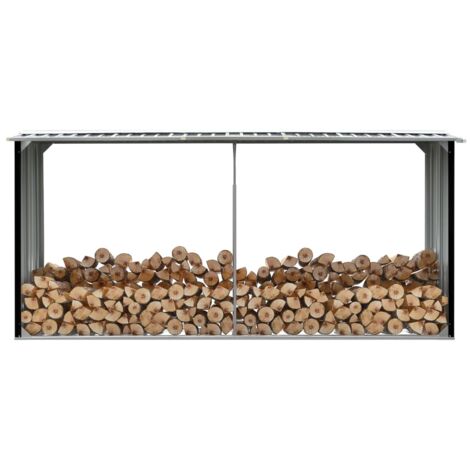 Vidaxl – Abri à bûches acier galvanisé 330x92x153cm – Couleur anthracite – Barres de support pour stabilité – Design incliné pour évacuation eau
