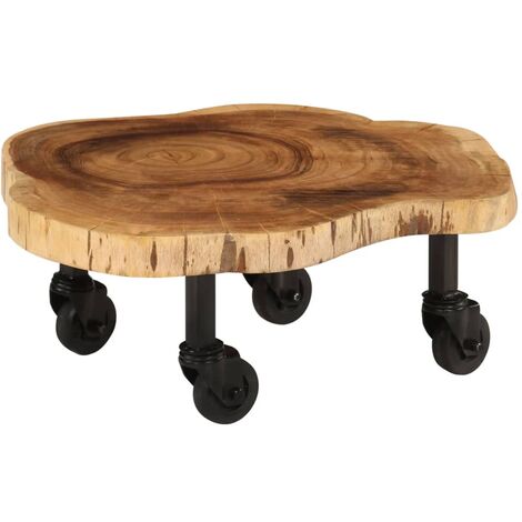 Vidaxl – Table basse en bois d'acacia massif 60x55x25 cm – 4 roulettes flexibles – Finition polie et laquée – Style rustique (1/5)