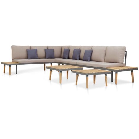 Vidaxl – Salon de jardin 7 places en bois d'acacia massif – Coussins polyester amovibles – Résistant aux intempéries – Dimensions 310x200x65cm (1/8)