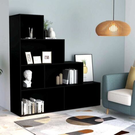 Vidaxl – Bibliothèque séparateur de pièce noir en aggloméré – 6 étagères ouvertes – Dimensions 155 x 24 x 160 cm – Design élégant et durable