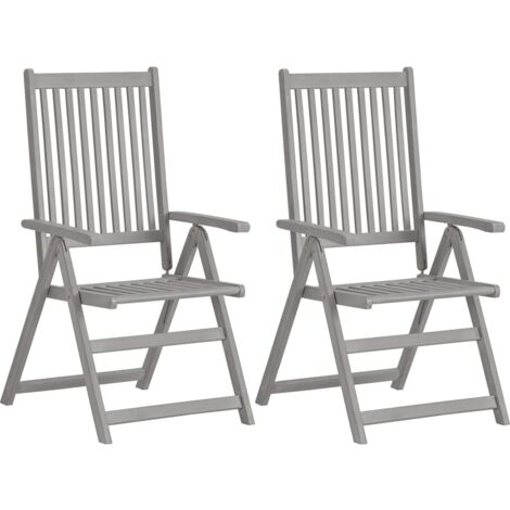 vidaXL Reclining Folding Chairs 2 pcs Grey Solid Acacia Wood (1/7)