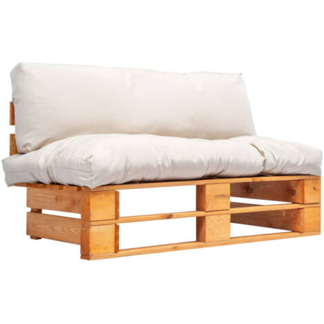 Vidaxl – Canapé de jardin palette 3 places – Bois de pin imprégné marron miel – Coussins sable 10cm d'épaisseur – Dimensions 110x66x65cm