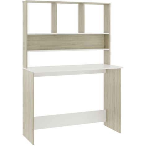 Bureau avec étagères Blanc chêne sonoma 110x45x157 cm Aggloméré vidaXL (1/5)