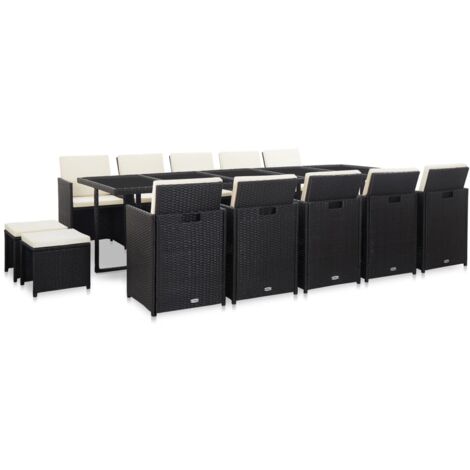 vidaXL Ensemble à manger d'extérieur 15 pcs avec coussins rotin Noir (1/5)