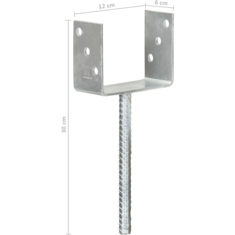 Piquets de clôture 6 pcs Argenté 12x6x30 cm Acier galvanisé vidaXL
