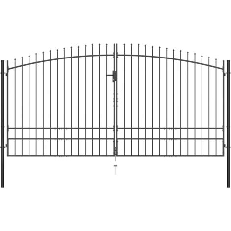 Vidaxl – Double portail en acier 400 x 248 cm – Finition enduite de poudre – Barres verticales avec pointes de lance – Installation facile avec charnières