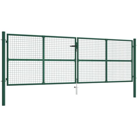 Vidaxl – Portail grillagé en acier galvanisé 390x175 cm – Charnière à boulon pour verrouillage rapide – Poteaux de support inclus
