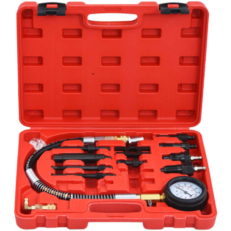 Kit Testeur Compression Moteur 0-20 Bar - Manomètre 4 Adaptateurs Essence Voiture Moto