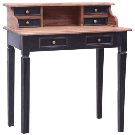 Vidaxl – Bureau droit en bois massif d'acajou 90x50x101 cm – 6 tiroirs – Style vintage – Durable et robuste pour aménagement bureau (1/5)