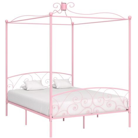 Cadre de lit à baldaquin sans matelas rose métal 180x200 cm vidaXL (1/6)