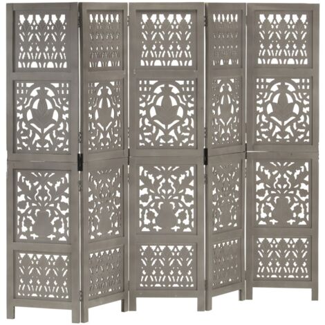 Cloison de séparation 5 panneaux Gris 200x165 cm Bois manguier vidaXL