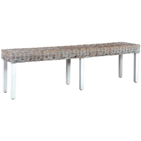 Vidaxl – Banc 160 cm blanc en rotin kubu et bois de manguier massif – Zone d'assise confortable – Dimensions 160x35x45 cm – Poids max 110 kg