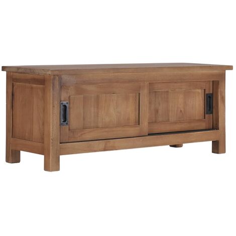 Vidaxl – Meuble TV en bois de teck massif 90x30x35 cm – 2 portes coulissantes – Idéal pour rangement et décoration intérieure (1/5)