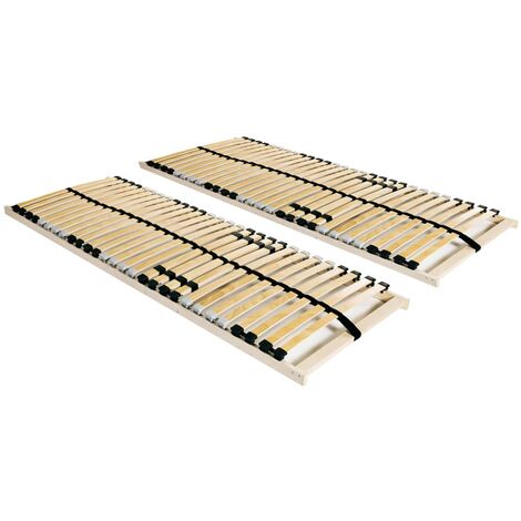Vidaxl – Sommier à lattes 2 pcs 70x200 cm – Cadre en hêtre massif – 28 lattes avec fermeté réglable – Assemblage facile (1/6)