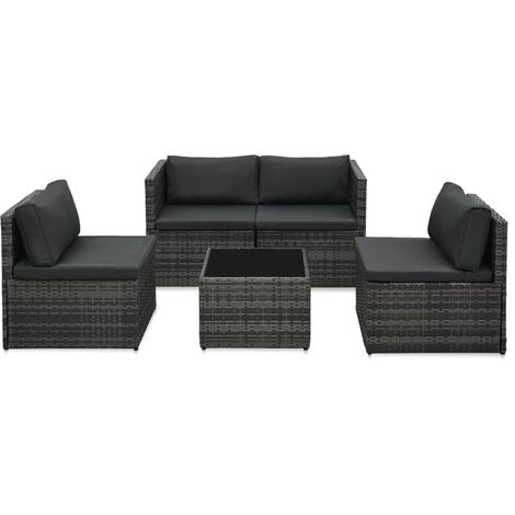 Salon de jardin 5 pcs avec coussins Résine tressée Gris vidaXL (1/5)