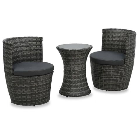 Ensemble de bistro 3 pcs avec coussins Résine tressée Gris vidaXL