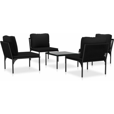 Vidaxl – Ensemble table et chaise de jardin 4 places – Cadre acier enduit de poudre – Coussins rembourrés en PVC – Table basse en verre trempé (1/6)