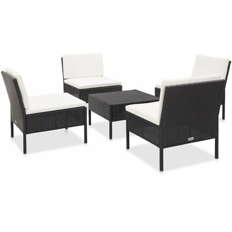 Salon de jardin 5 pcs avec coussins résine tressée noir vidaXL (1/5)