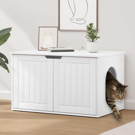 Maison pour chat Blanc 85 x 55 x 50,5 cm Bois d'ingénierie vidaXL (1/5)