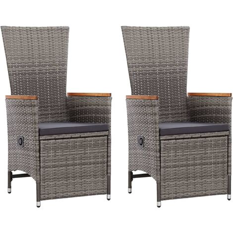Chaise inclinable de jardin 2pc et coussins Résine tressée Gris vidaXL