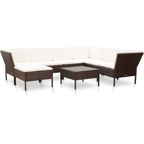 Salon de jardin 8 pcs avec coussins résine tressée marron vidaXL (1/5)