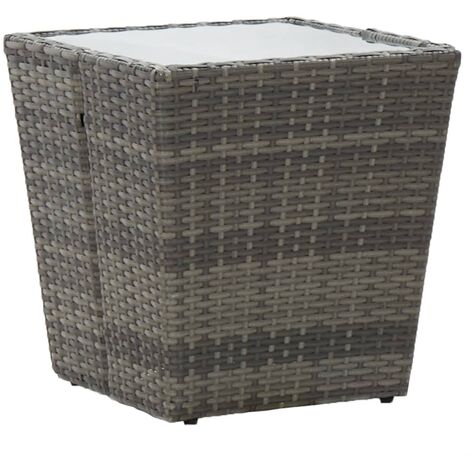 Table à thé Gris 41,5x41,5x43 cm Résine tressée et verre trempé vidaXL (1/4)