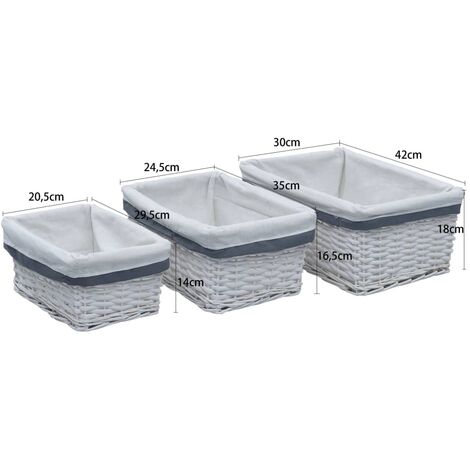 Ensemble de paniers gigognes 3 pcs Blanc Saule vidaXL