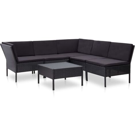 Salon de jardin 6 pcs avec coussins résine tressée noir vidaXL (1/5)
