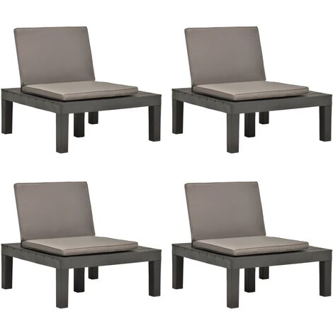 Chaises de salon de jardin et coussins 4pc Plastique Anthracite vidaXL (1/5)
