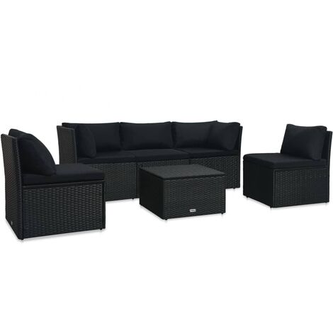 Salon de jardin 4 pcs avec coussins Résine tressée Noir vidaXL (1/5)