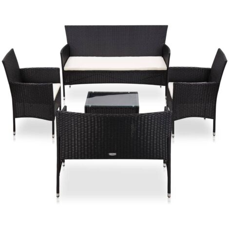 Vidaxl – Salon de jardin 5 pcs – Résine tressée noire – Coussins amovibles et lavables – Canapé 3 places et 2 places – Table basse incluse (1/6)