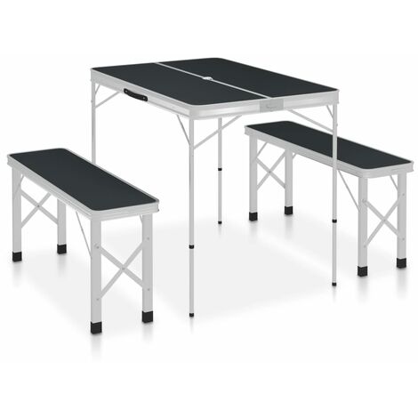 vidaXL Table de Camping Pliable avec 2 Bancs Aluminium Pique-nique Randonnée 
