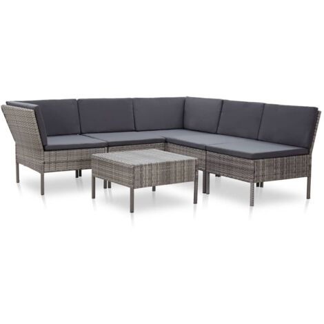 vidaXL 6 Piece Garden Lounge Set with Cushions Poly Rattan Grey (1/5)