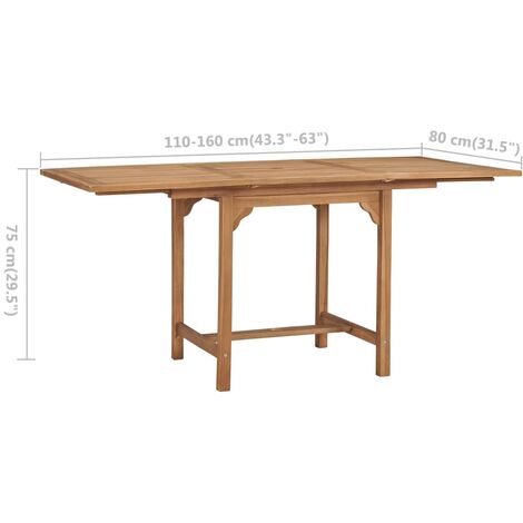 Table extensible de jardin (110-160)x80x75 cm Teck solide vidaXL