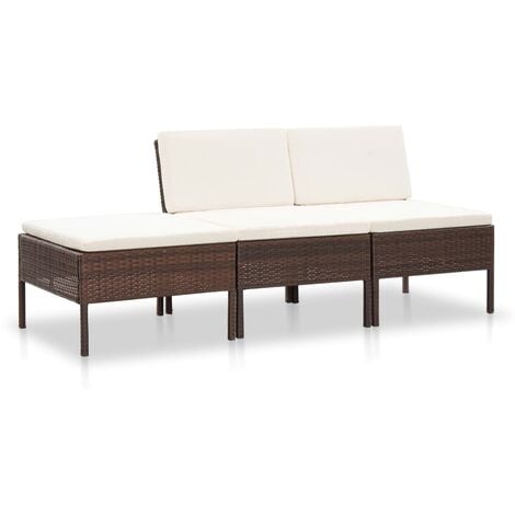 Salon de jardin 3 pcs avec coussins Résine tressée Marron vidaXL
