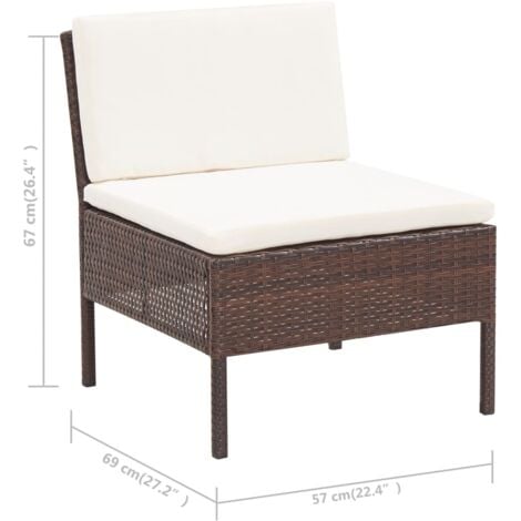 Salon de jardin 3 pcs avec coussins Résine tressée Marron vidaXL