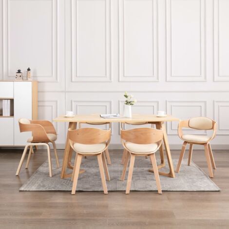 Vidaxl – Lot de 6 chaises à manger en bois courbé et similicuir crème – Accoudoirs ergonomiques – Hauteur d'assise 49 cm – Design élégant (1/5)