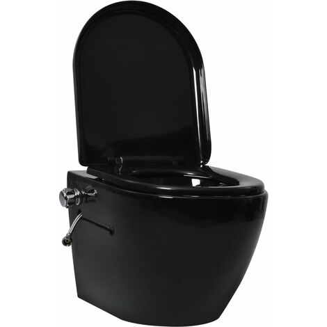 vidaXL Toilette murale sans bord à fonction de bidet Céramique Noir - Noir