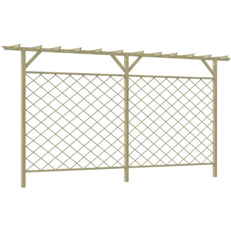 Vidaxl – Clôture à lattes en bois avec pergola – Pin imprégné vert – Résistante à la pourriture – Panneaux de treillis intégrés pour plantes grimpantes