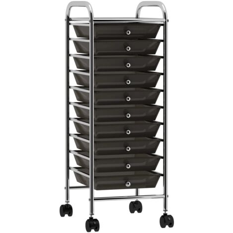 Vidaxl – Chariot de rangement mobile 10 tiroirs – Servante roulante en plastique noir – Dimensions 32x36,5x90 cm – Roulettes pivotantes 360°