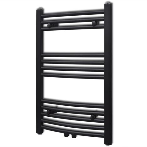Vidaxl – Sèche-serviettes eau chaude courbé noir 500 x 764 mm – 12 barres transversales en acier de 22 mm – Puissance 293 W – Fixation murale
