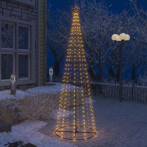 Sapin De Noël LED Extérieur 300 Cm - 570 LED Blanc Chaud, 8 Effets Lumineux, Avec Piquets