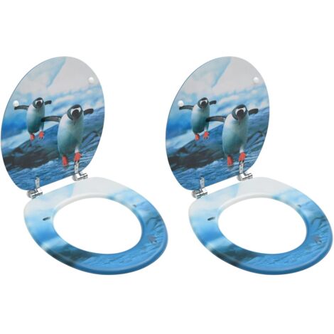 Sièges de toilette avec couvercle 2 pcs MDF Design de pingouins vidaXL