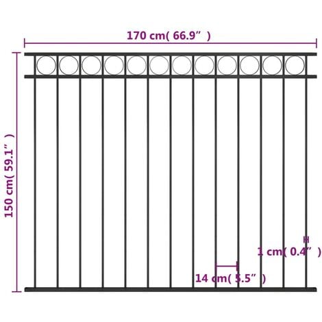 Panneau de clôture Acier 1,7x1,5 m Noir vidaXL